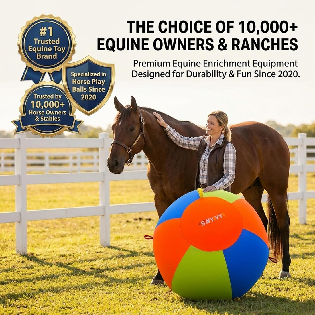 40" Horse Herding Ball with Straps Cover, Giant Pasture Toy