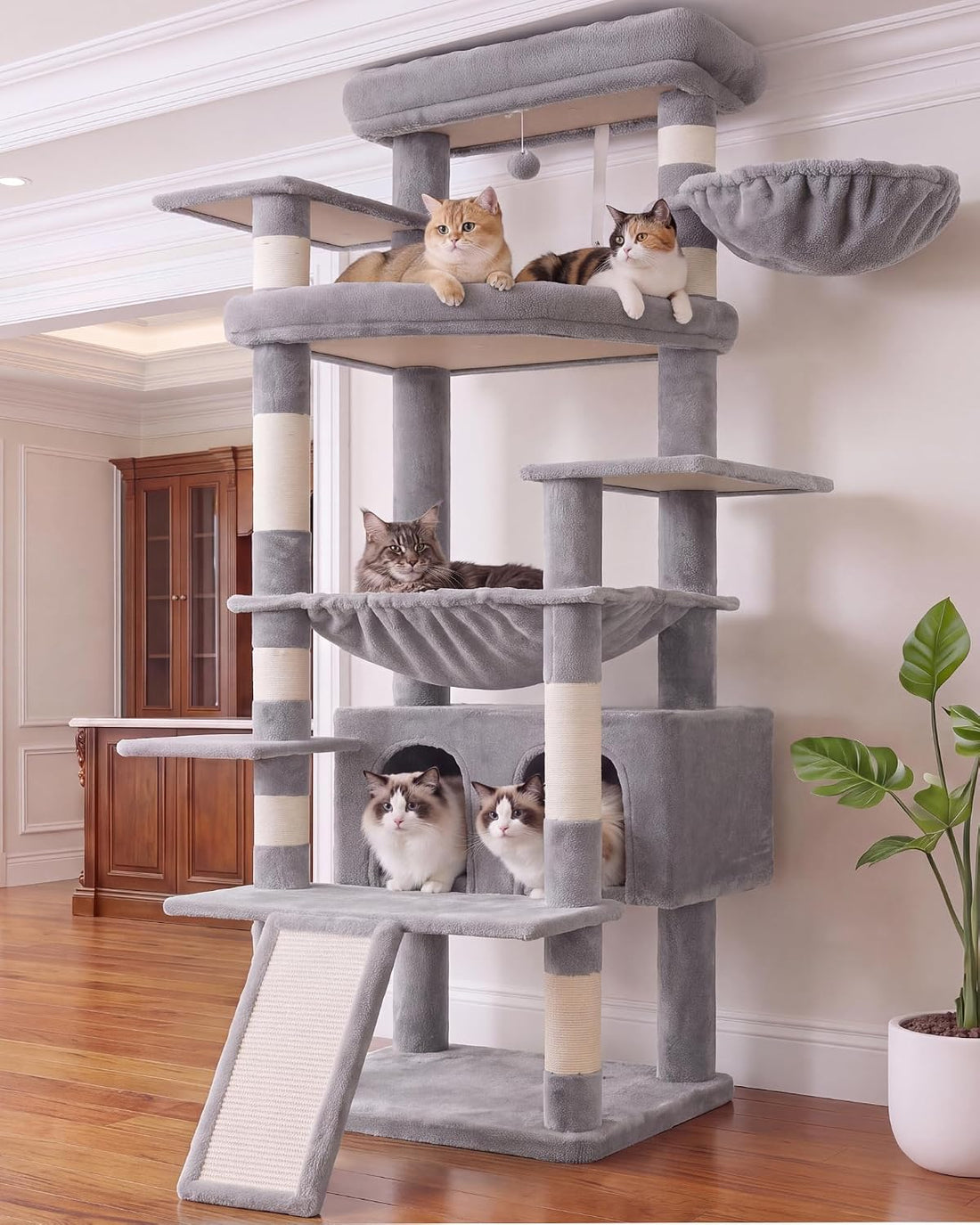 Heybly Cat Tree, 71-Inch-Tall Tower for Indoor Cats with 2 Perches