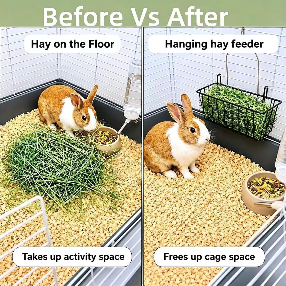 Rabbit Hay Feeder Rack, 2 Pcs Small Animals Hay Dispenser with Hooks