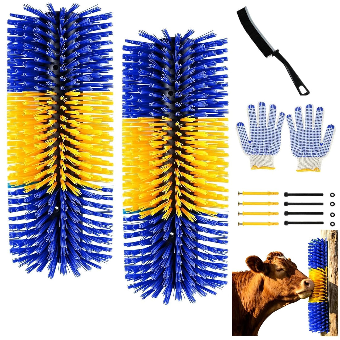 2PCS Livestock Scratching Brushes, Horse Scratcher Goat Brush Post