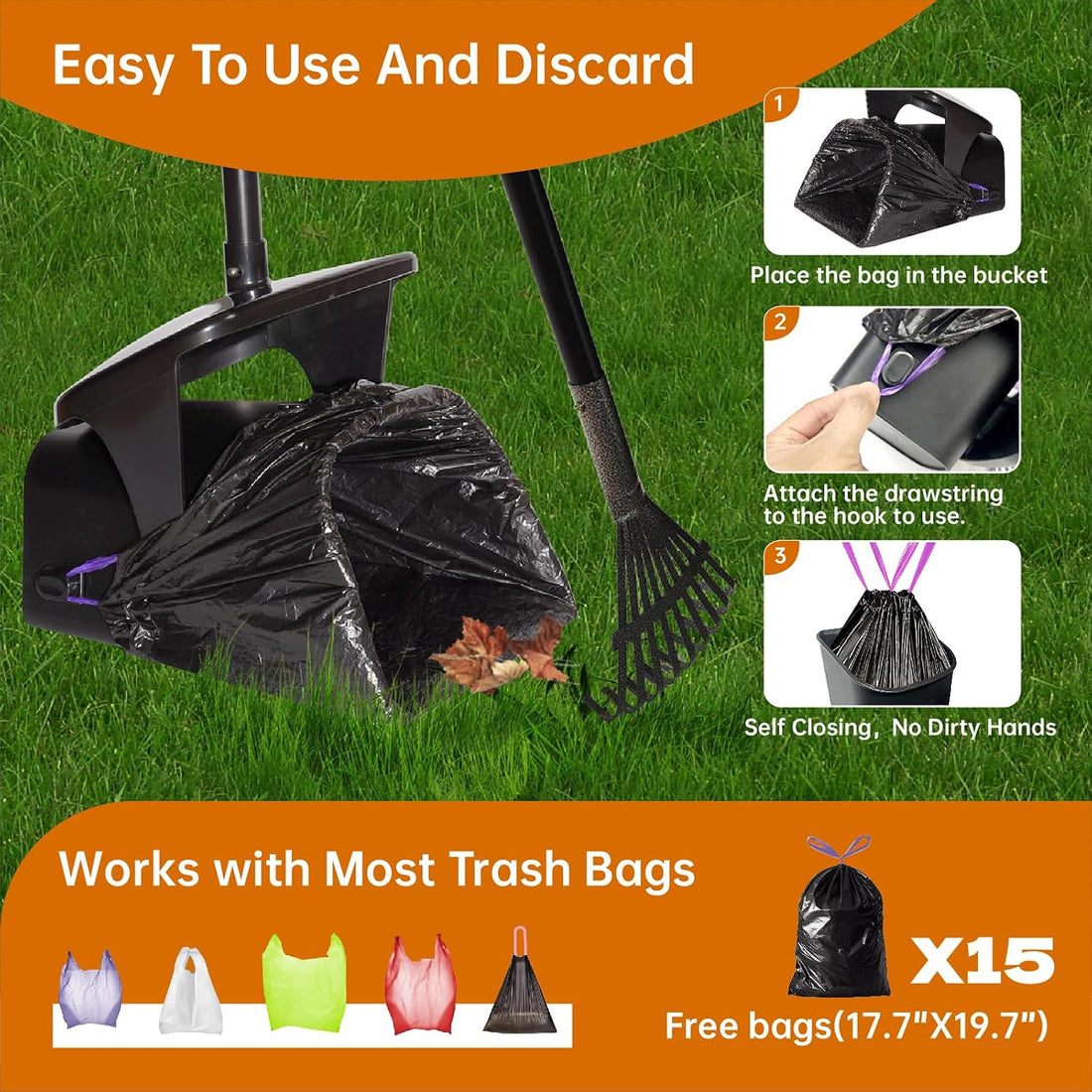 Dog Pooper Scooper with Bags & Dispenser - 37.4" Long Metal Handle