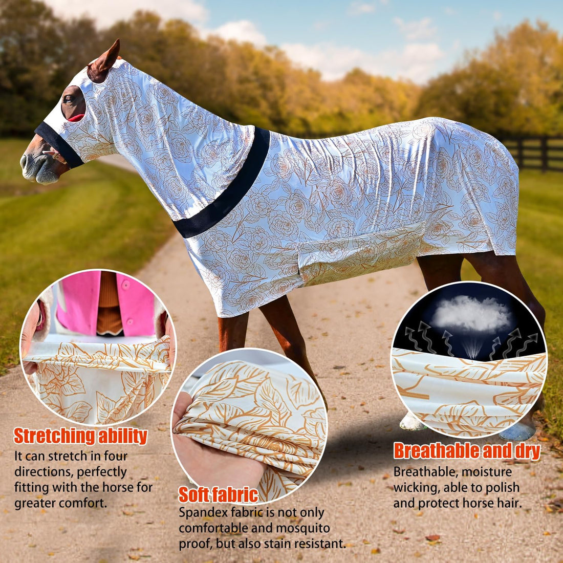 Comfortable Stretch Spandex Full-Body Horse Sheet, White, Size L