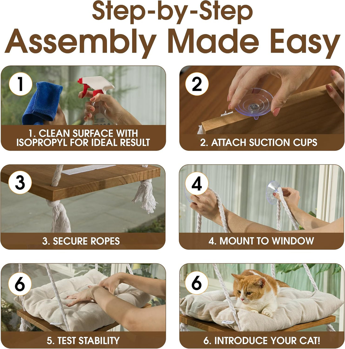 Cat Window Perch, Indoor Hammock Bed with Solid Pine Wood