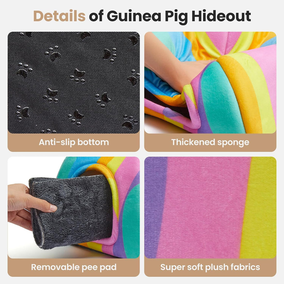 Guinea Pig Hideout Soft Large Bed Tunnel with Door Curtain 2 Pack