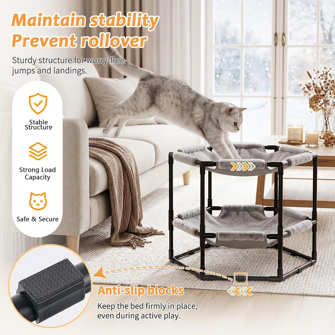 Elevated Cat Hammock Bed, Hexagon Raised Cat Bunk Bed Swing Cot Chair