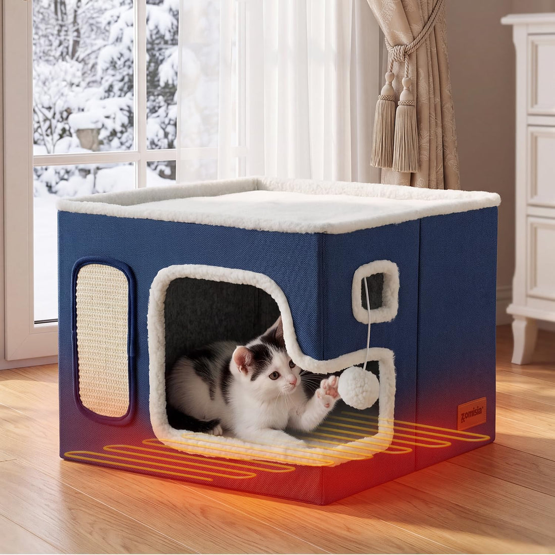 ZOMISIA Heated Cat House Bed for Indoor Cats