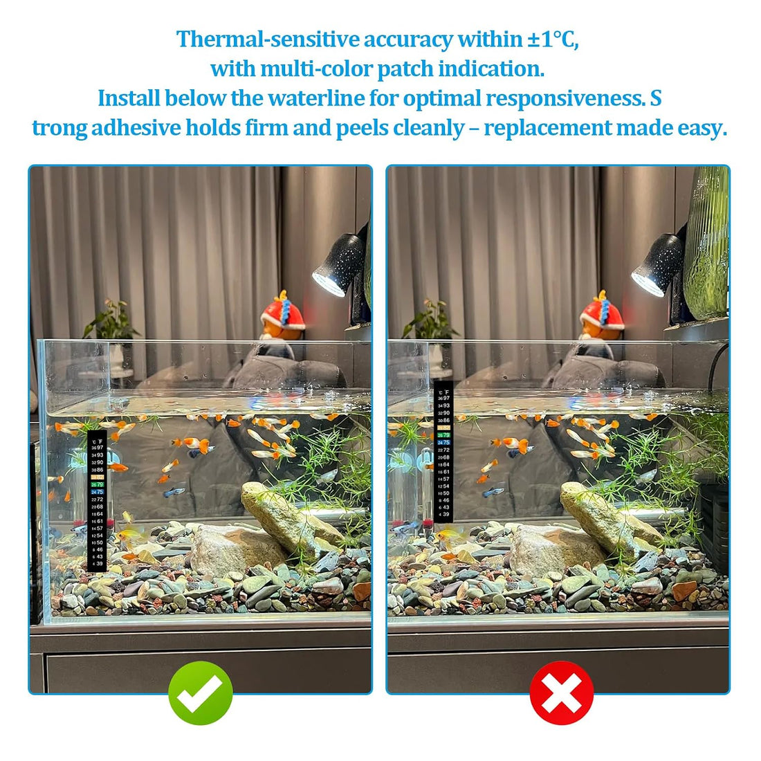 6 PCS Aquarium Thermometer Strips,Fish Tank Thermometer Stick
