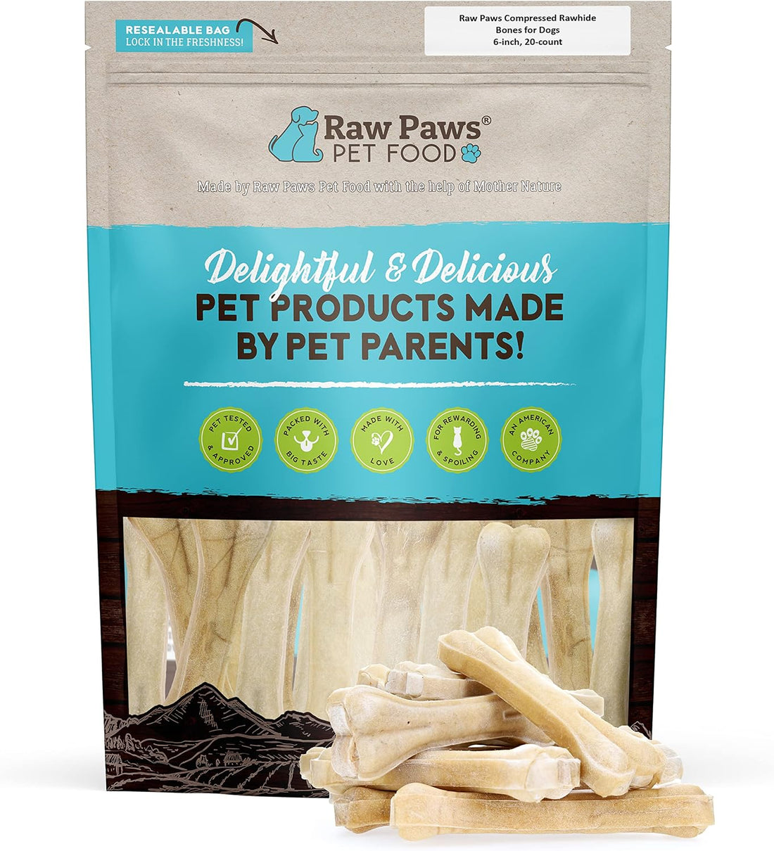Raw Paws 6-inch Compressed Rawhide Bones for Dogs, 5-Count - Medium