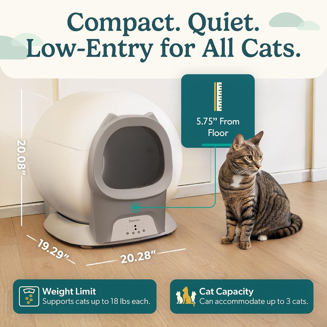 Petcove PurrTek Automatic Litter Box Self Cleaning 5GHz Wi-Fi