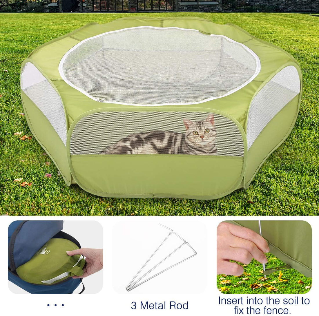 Pawaboo Small Animal Playpen with Zippered Cover,Green