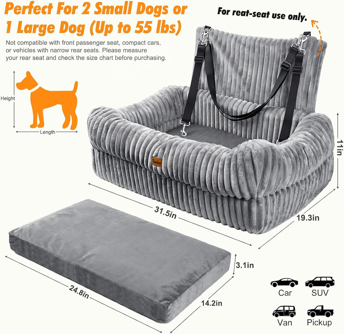 Pawaboo Dog Car Seat Bed, Memory Foam Booster for Medium/Large Dogs