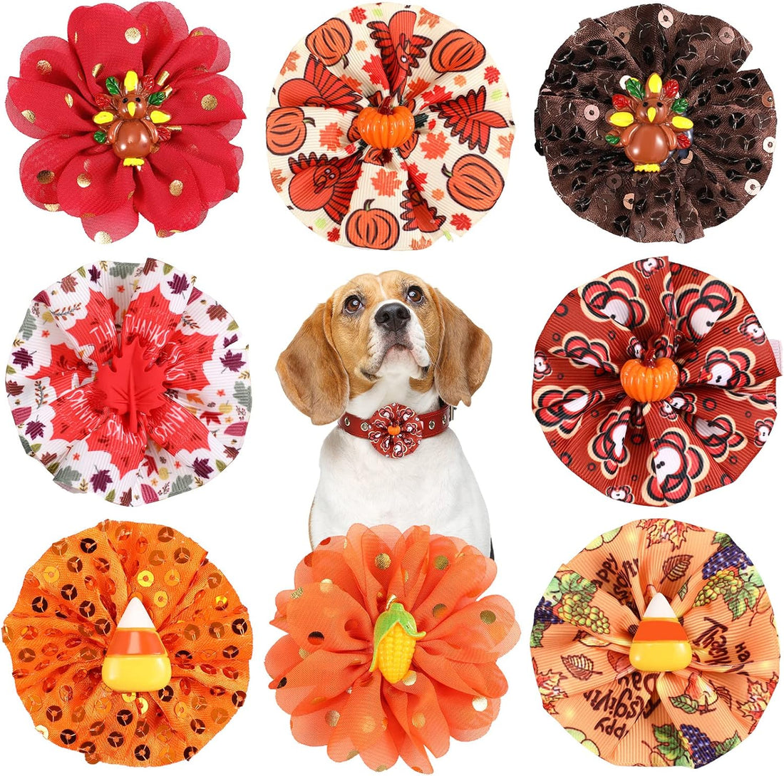 Frienda 8 Pcs Fall Thanksgiving Dog Collar Flower Attachment Bows