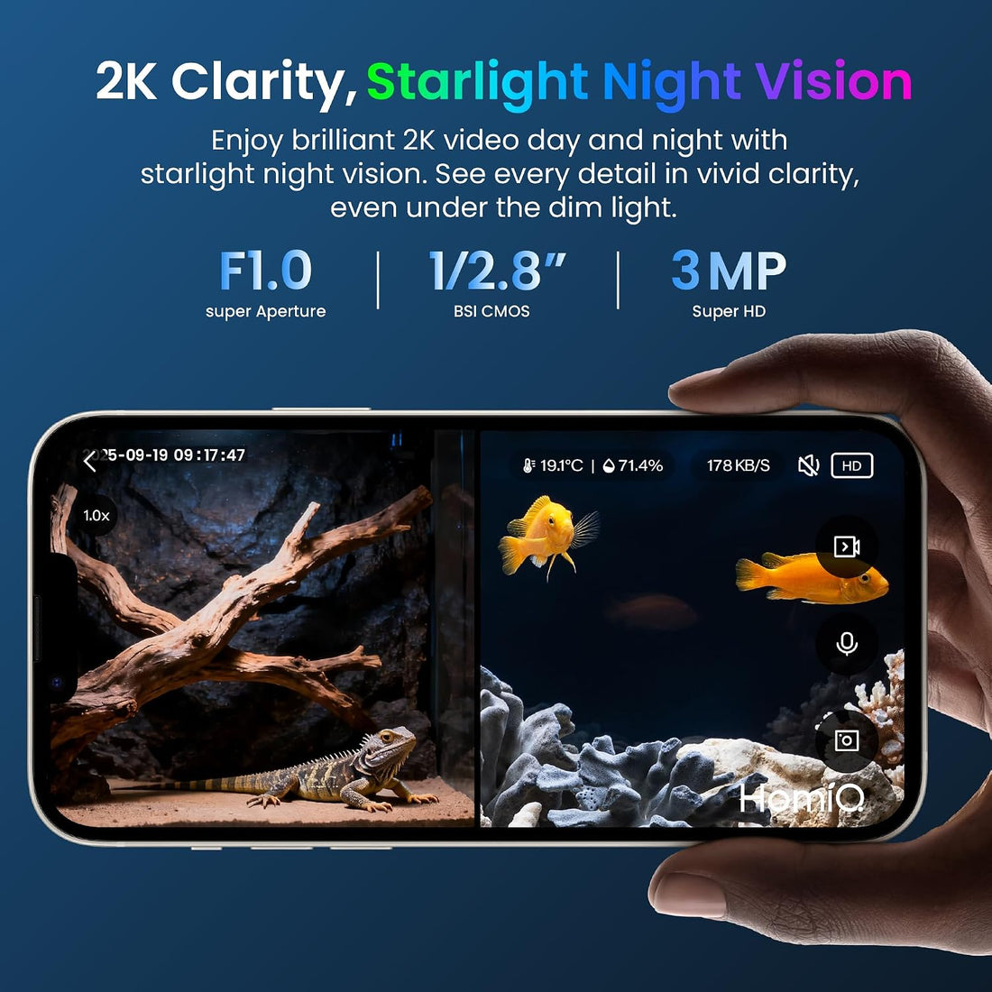 HOMIQ LIFE 3MP 2K Aquarium & Terrarium Pet Camera.Install