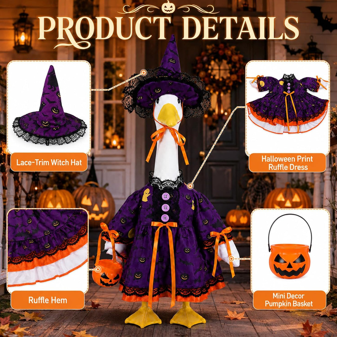 Pumpkin Wizard Porch Goose Outfit for 23" Halloween