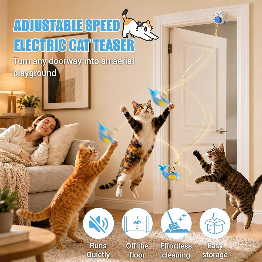 Interactive Cat Toy for Indoor Cats, Rechargeable Door Hanging Cat Toy