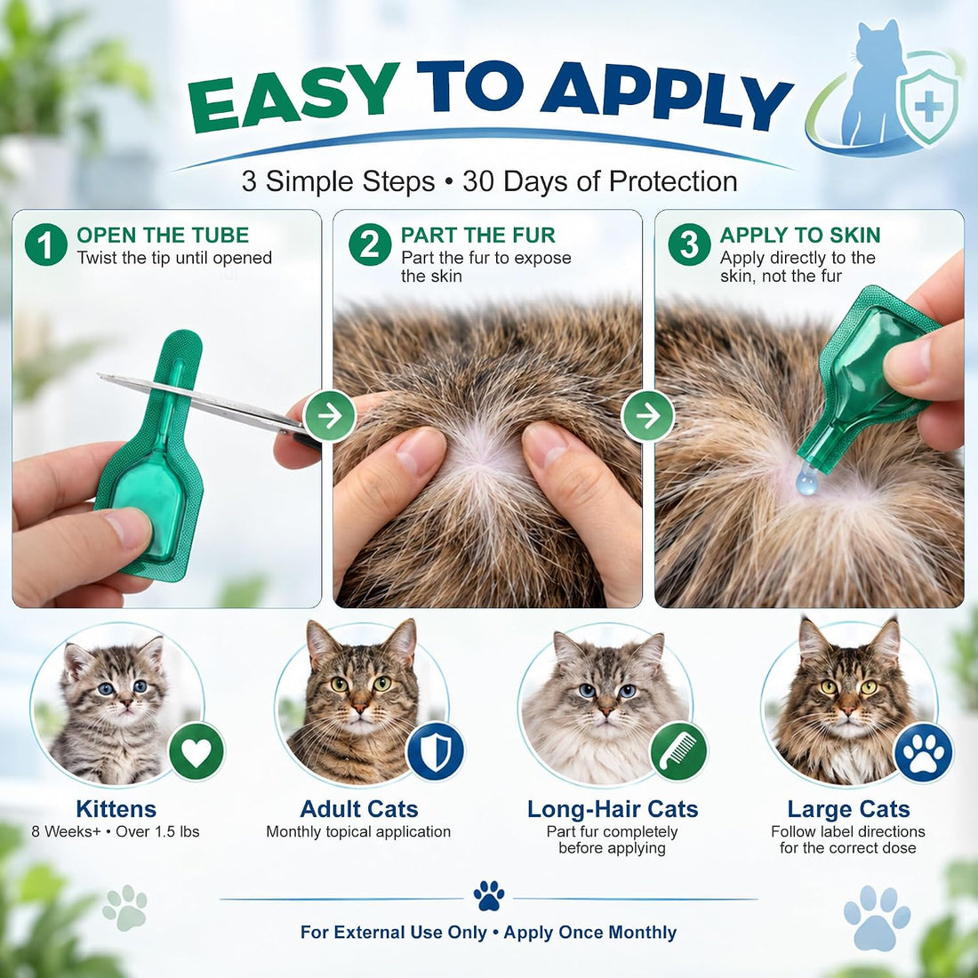 Flea and Tick Drops for Cats, Cat Flea Drops, Easy Spot-On Use