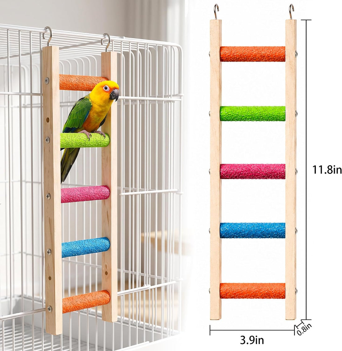 5-Section Parrot Ladder, Climbing Rope with Hooks, Chew-Proof Perch