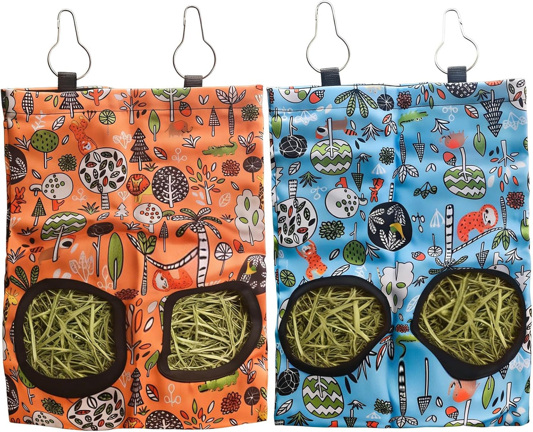 2Pcs Rabbit Hay Feeder Bag 11.8 x 9 Inch Oxford,2 Hole Guinea Pig Hay