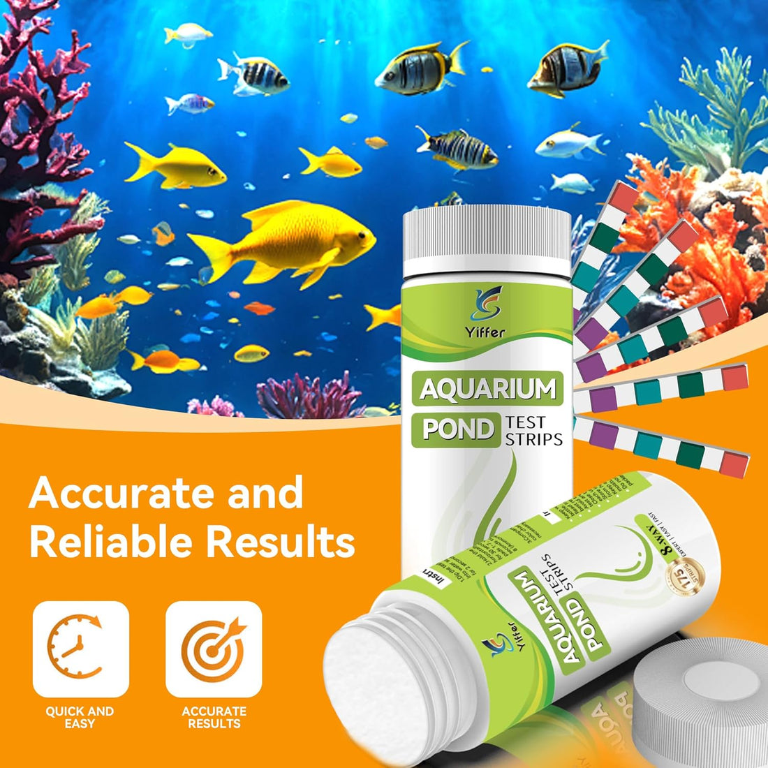 175-Count 8-Way Aquarium Test Strips with Ammonia-Fish Tanks&Ponds