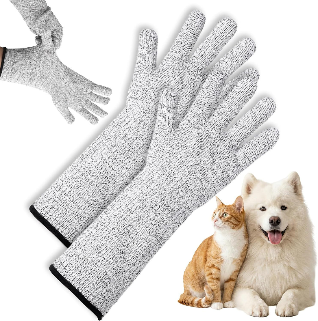 Pet Handling Gloves - Extra Long Cat Grooming Arm Sleeves