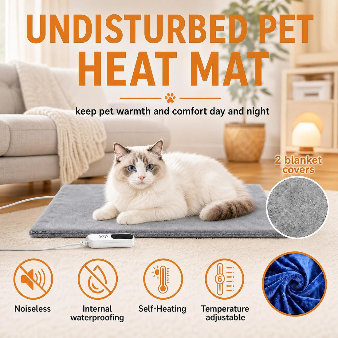 Cat Heating Pad, Heated Cat Bed with 9 Temp Setting & 4 Timer 18"*18"