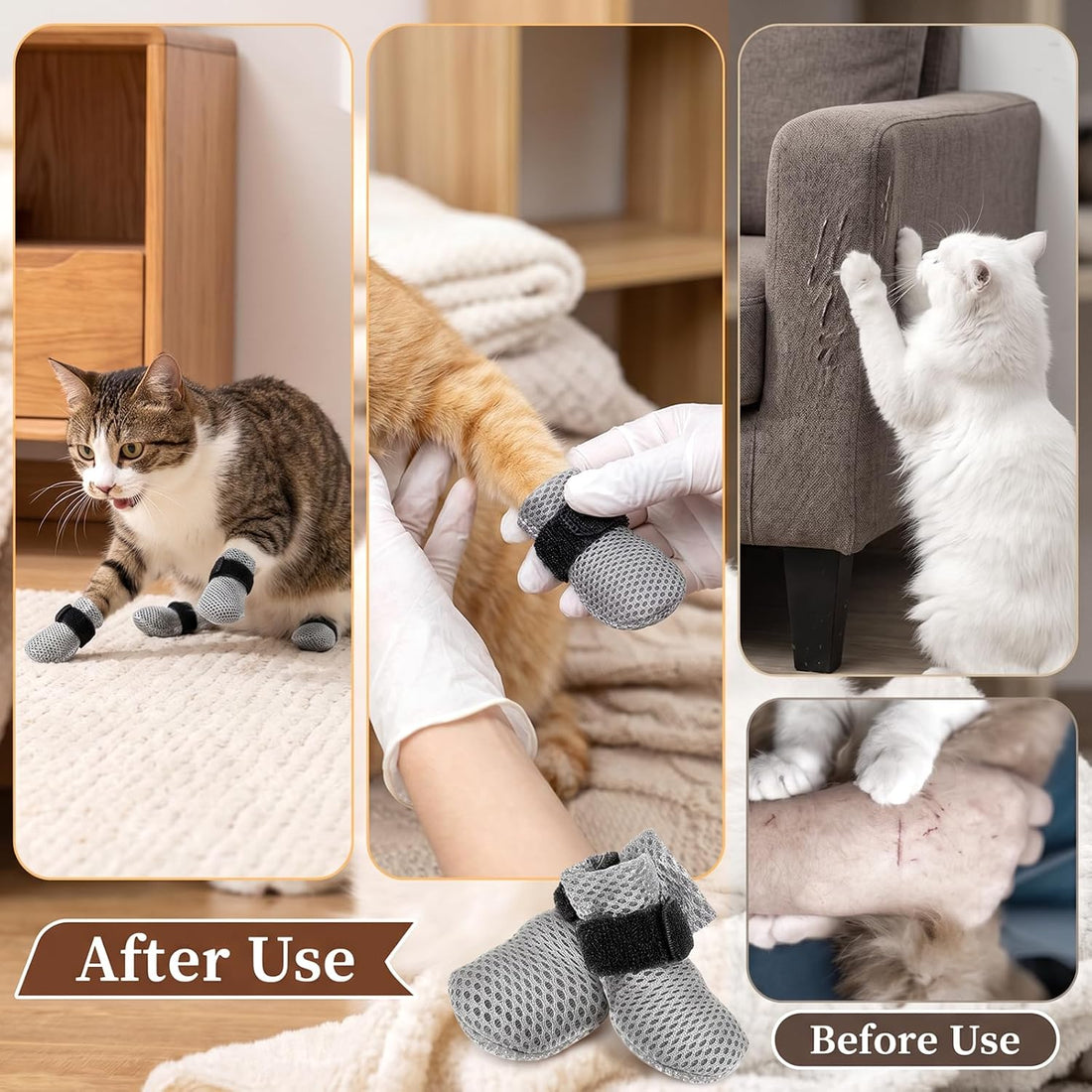 4 Pcs Cat Booties Anti Scratch Mittens Gloves Mesh Cat Claw Covers