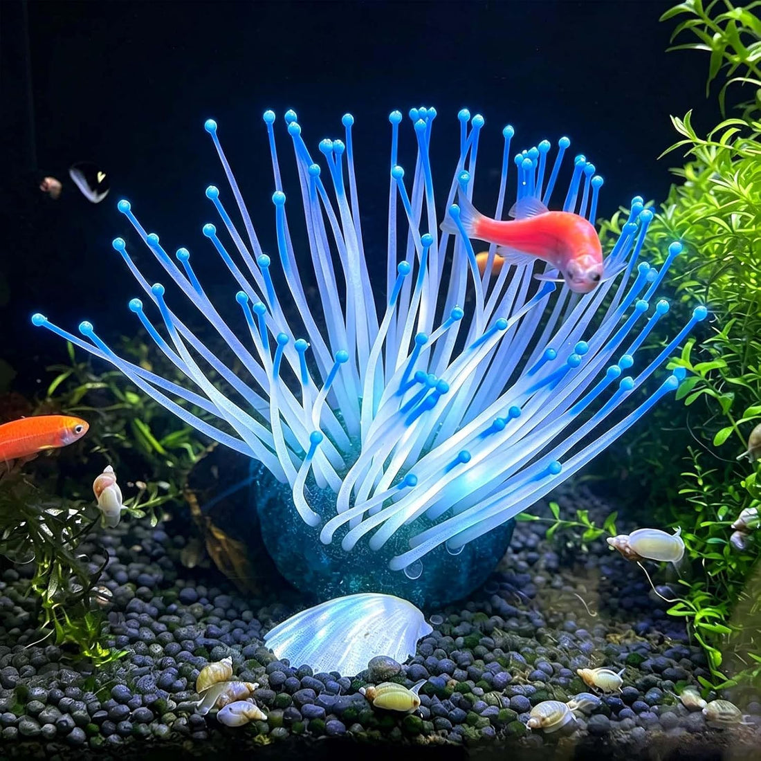 2PCS Artificial Silicone Anemone Coral Plant Glowing Fish Tank Decor
