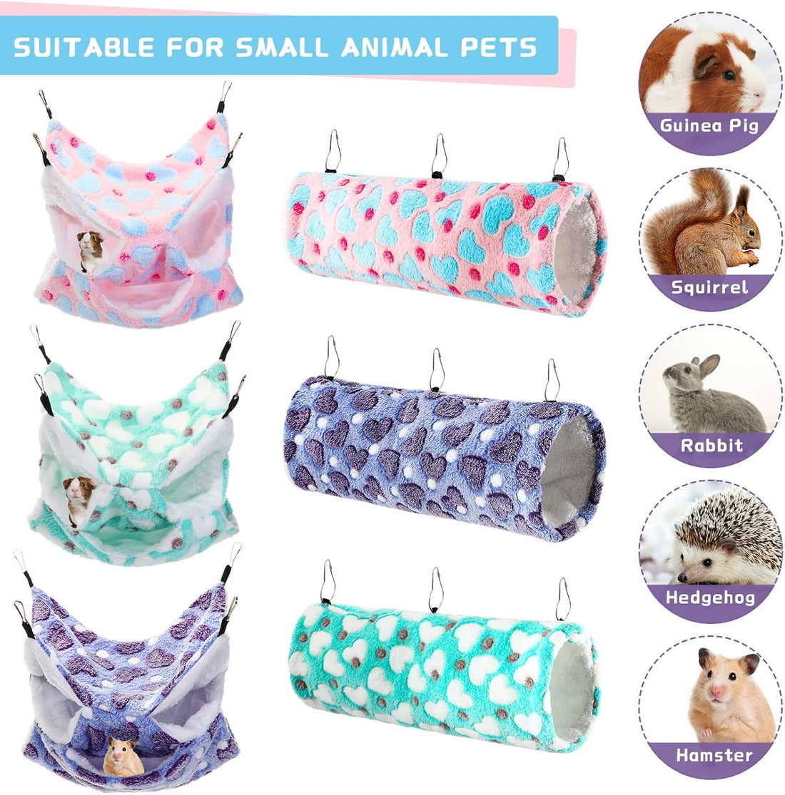 Sweetude 6 Pcs Rat Hammock Set Ferret Hanging Tunnel 3 Tier Guinea