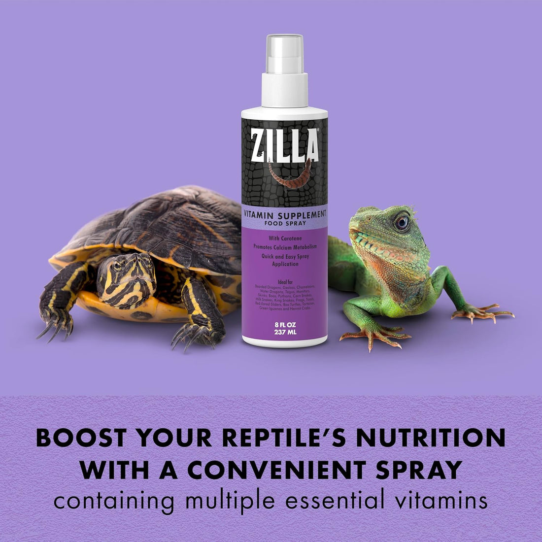 Zilla Vitamin Supplement Food Spray, Reptile Multivitamin, 8 Ounces