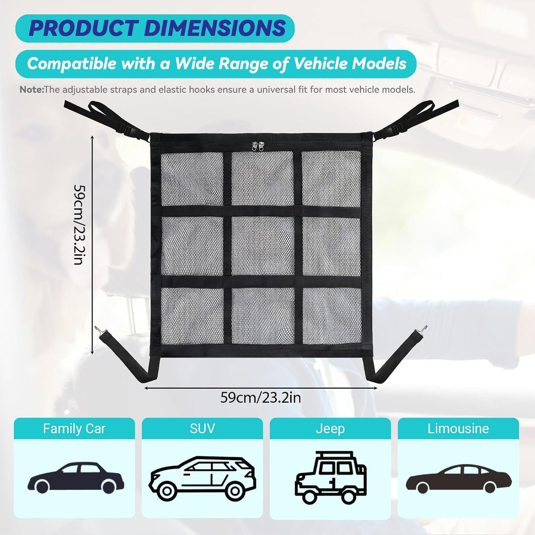 Dog Car Barrier,9-Grid Reinforced,Easy-Install Car Net for Dogs