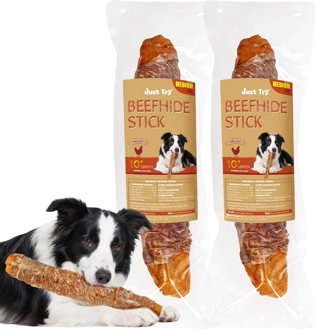 Just Try 2 Packs 13" Large Size Chicken Wrapped Rawhide Dog Chew