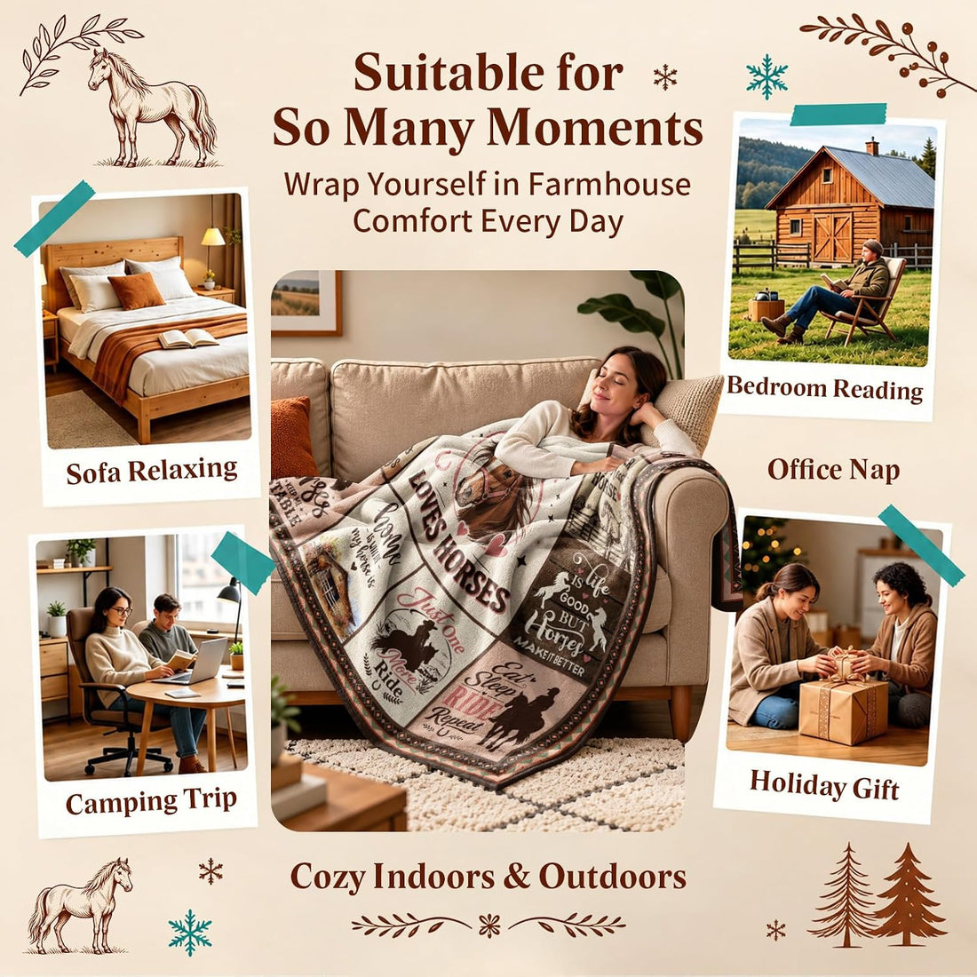 Horse Gifts for Women Girls Horse Throw Blanket 50×60 Inch