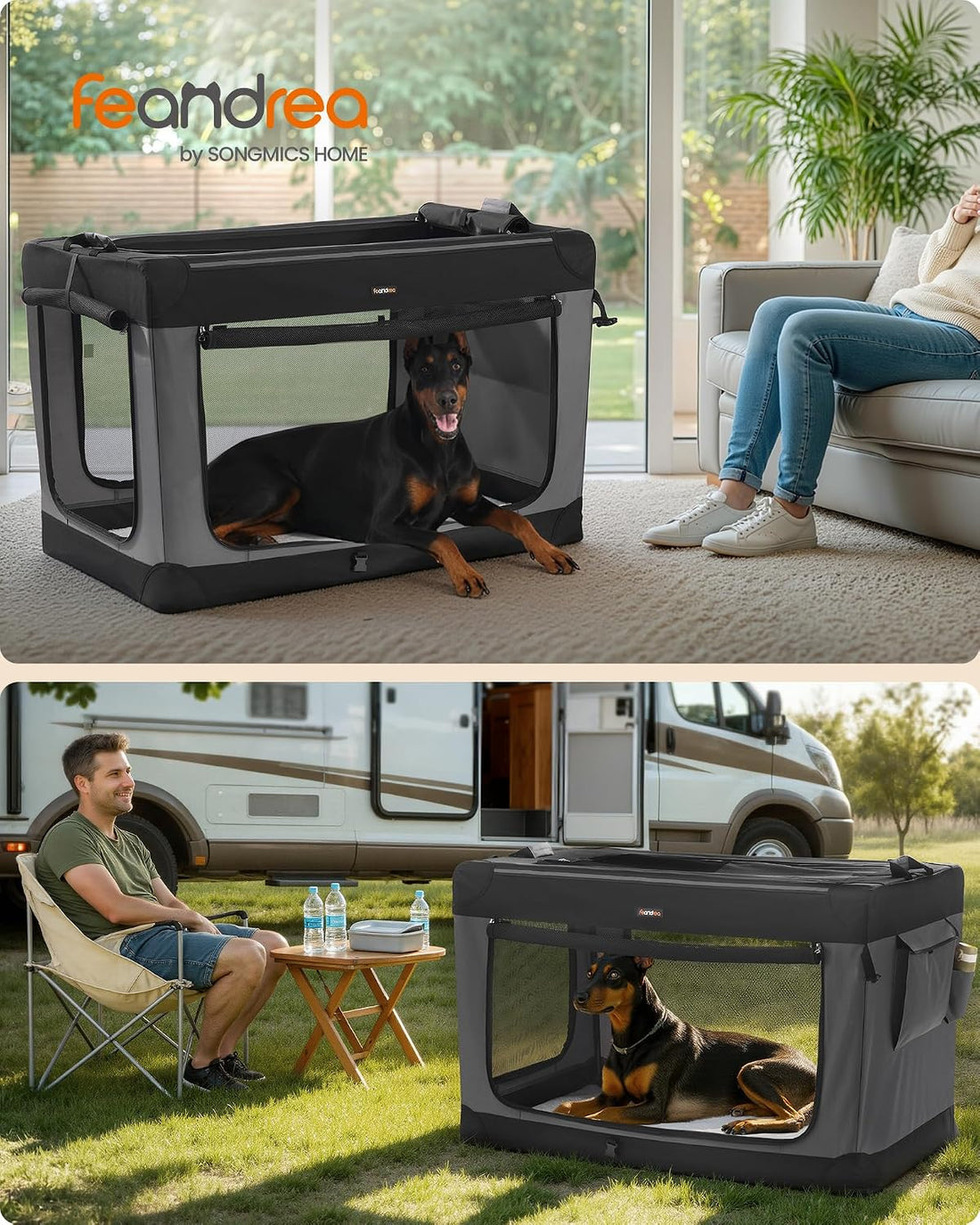 Feandrea Collapsible Dog Crate, Portable Oxford Fabric Pet Carrier