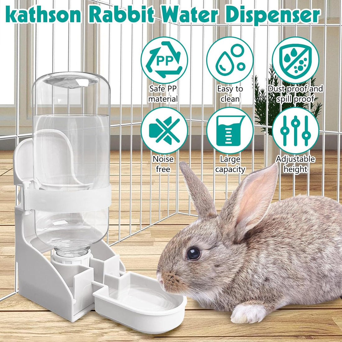 kathson Rabbit Water Bottle, 17oz Hanging Water Fountain Automatic