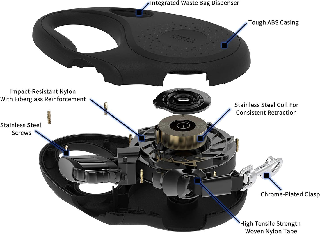 TUG Oval 360° Tangle-Free Retractable Dog Leash with Integrated Waste