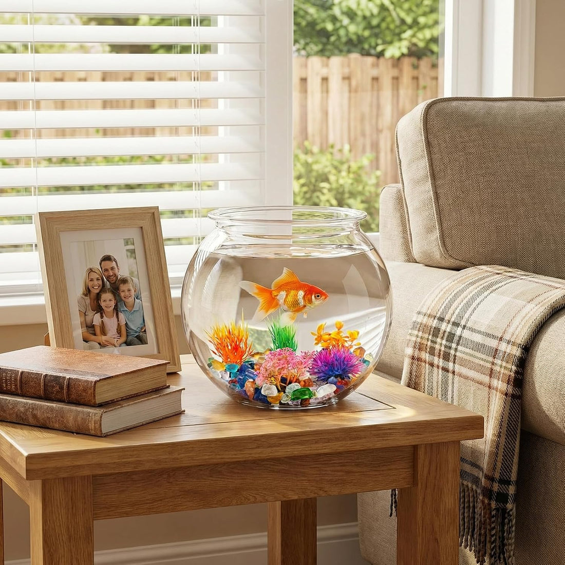 1 Gallon Clear Plastic Fish Bowl Set with 5 Artificial Plants