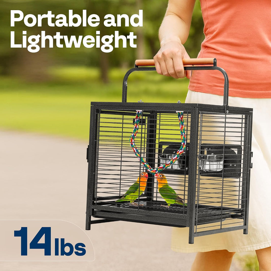 VIVOHOME 19 Inch Wrought Iron Bird Travel Carrier Cage for Parrots