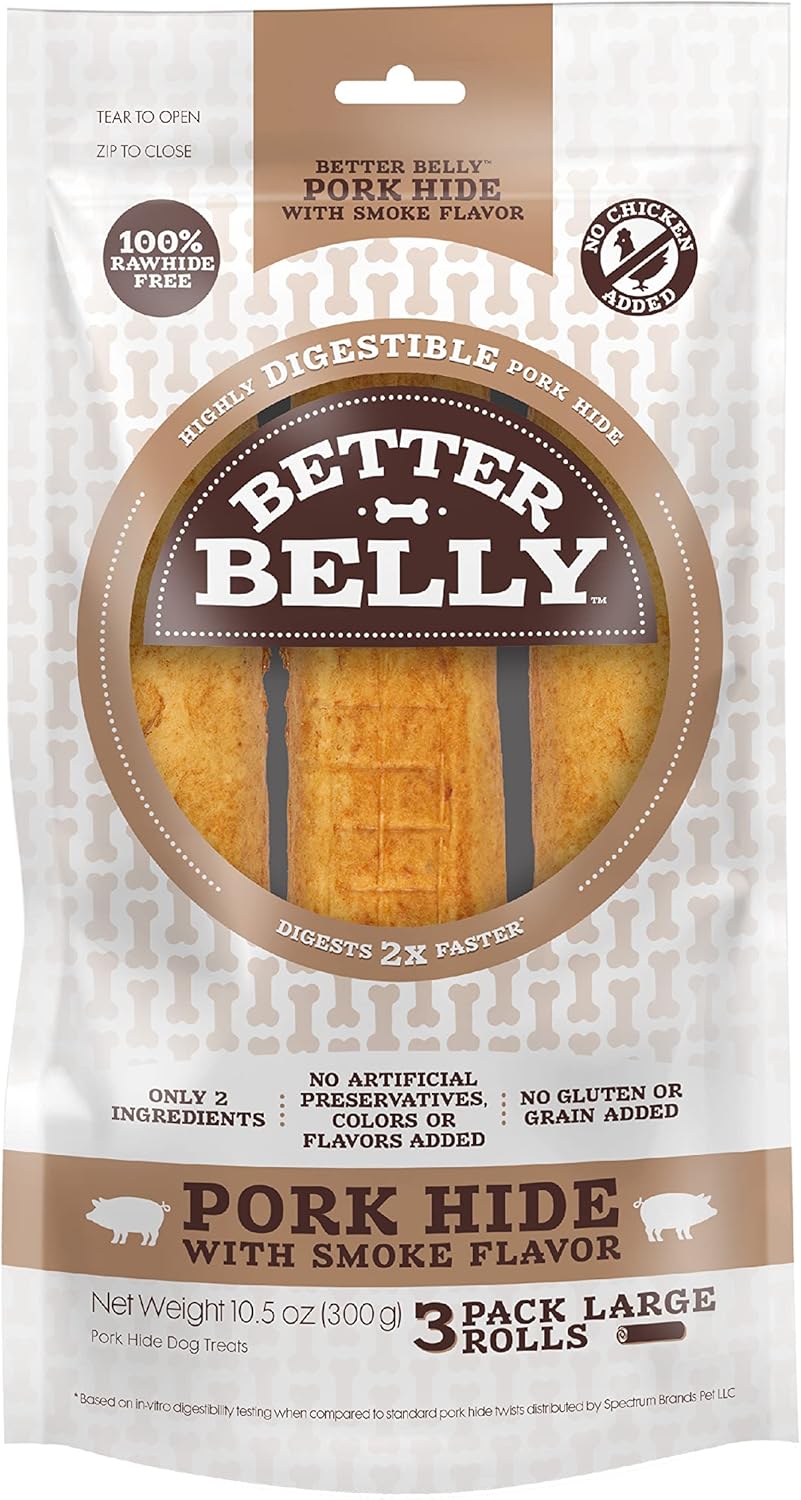 Better Belly Highly Digestible Rawhide Large Roll Chews, 3 Count