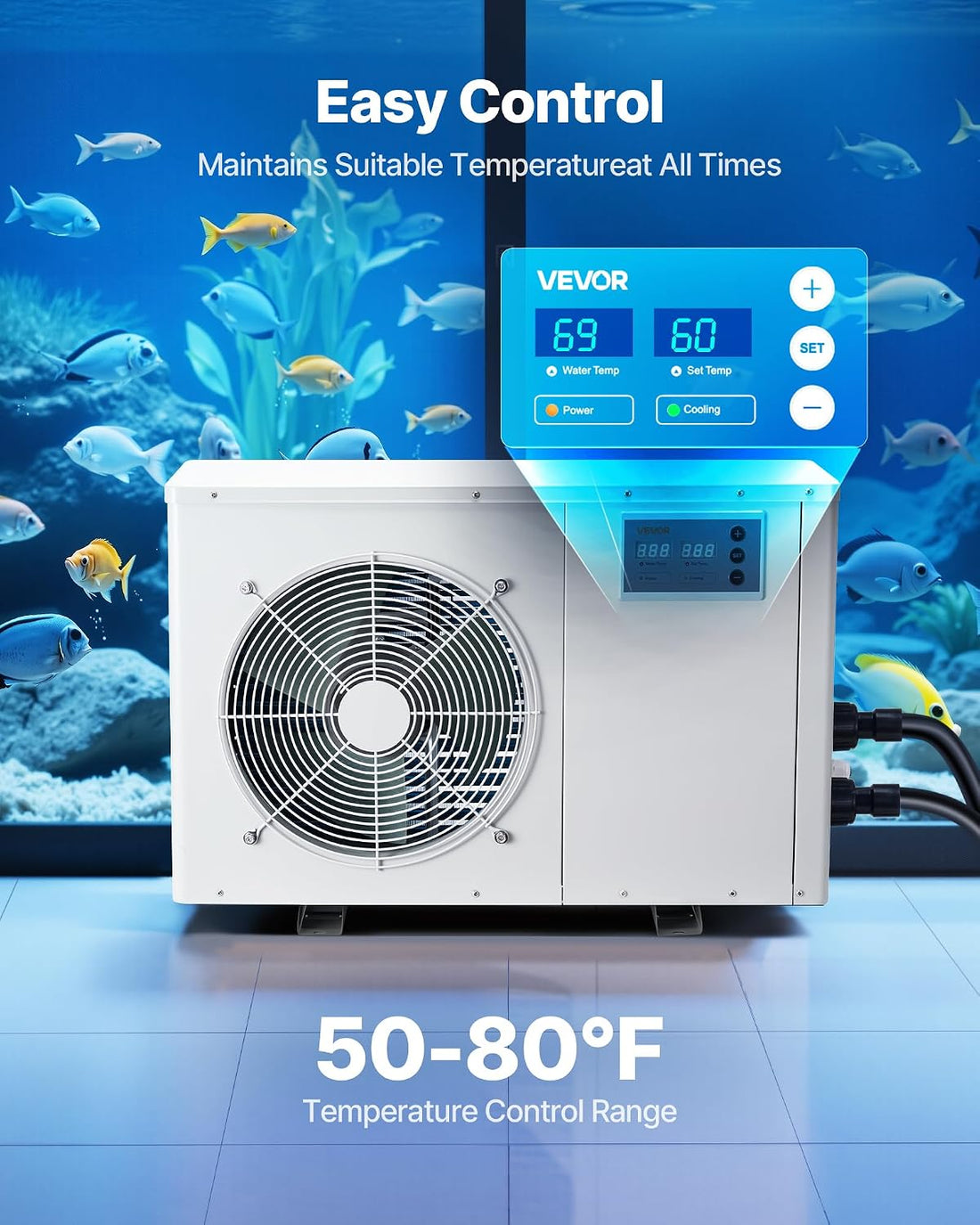 VEVOR Aquarium Chiller 150Gal 1/2HP Quiet Cooler with Titanium