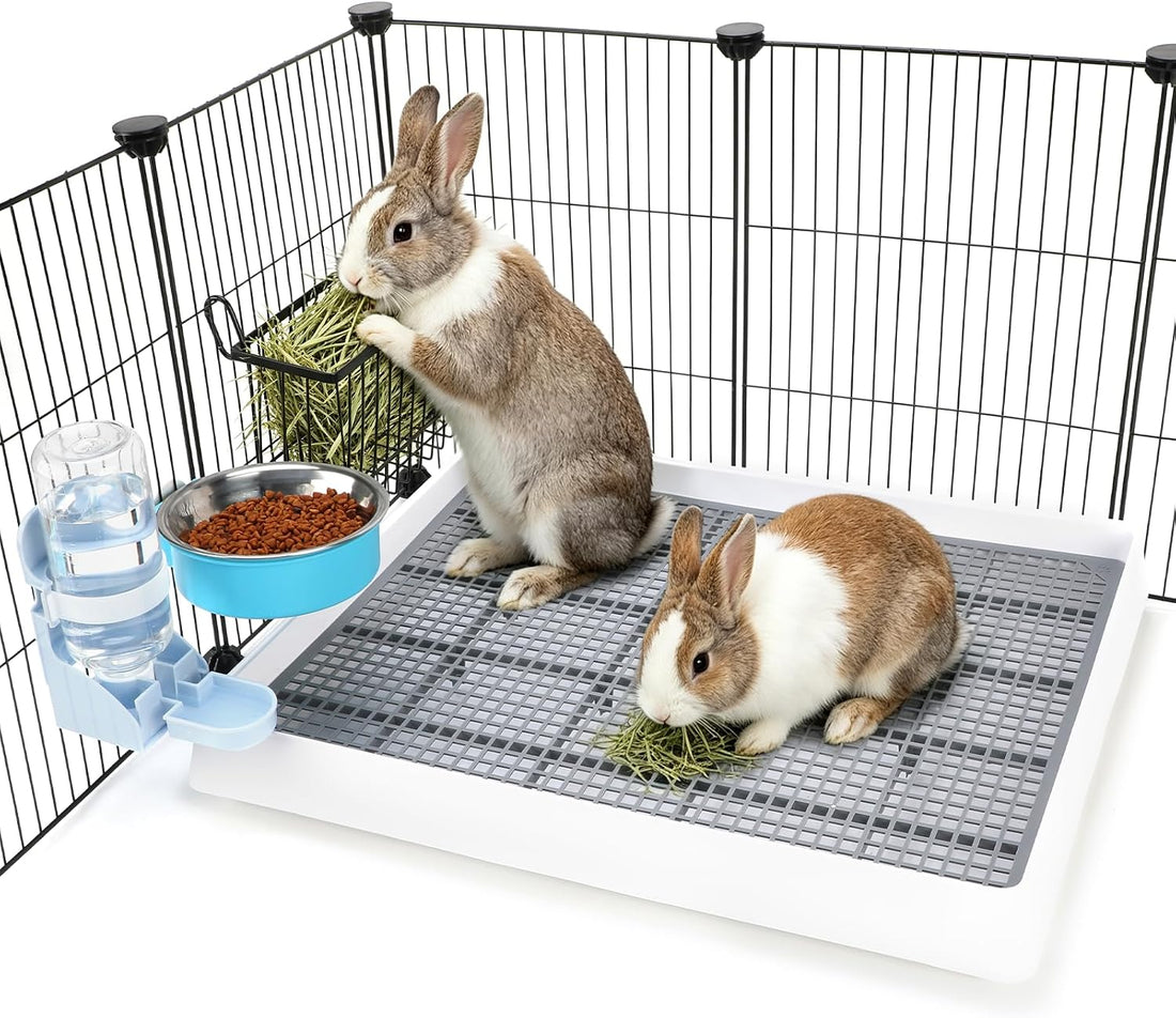 FHTONGE 4 in 1 Guinea Pig Litter Box with Feeder Combo Set for Cage