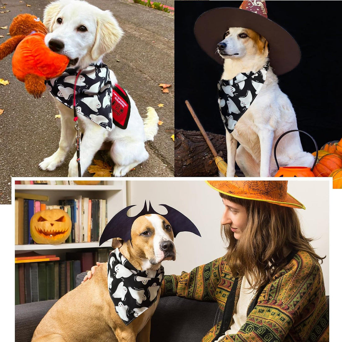 Halloween Dog Bandanas Black Ghost Spooky Costumes for Large Pets