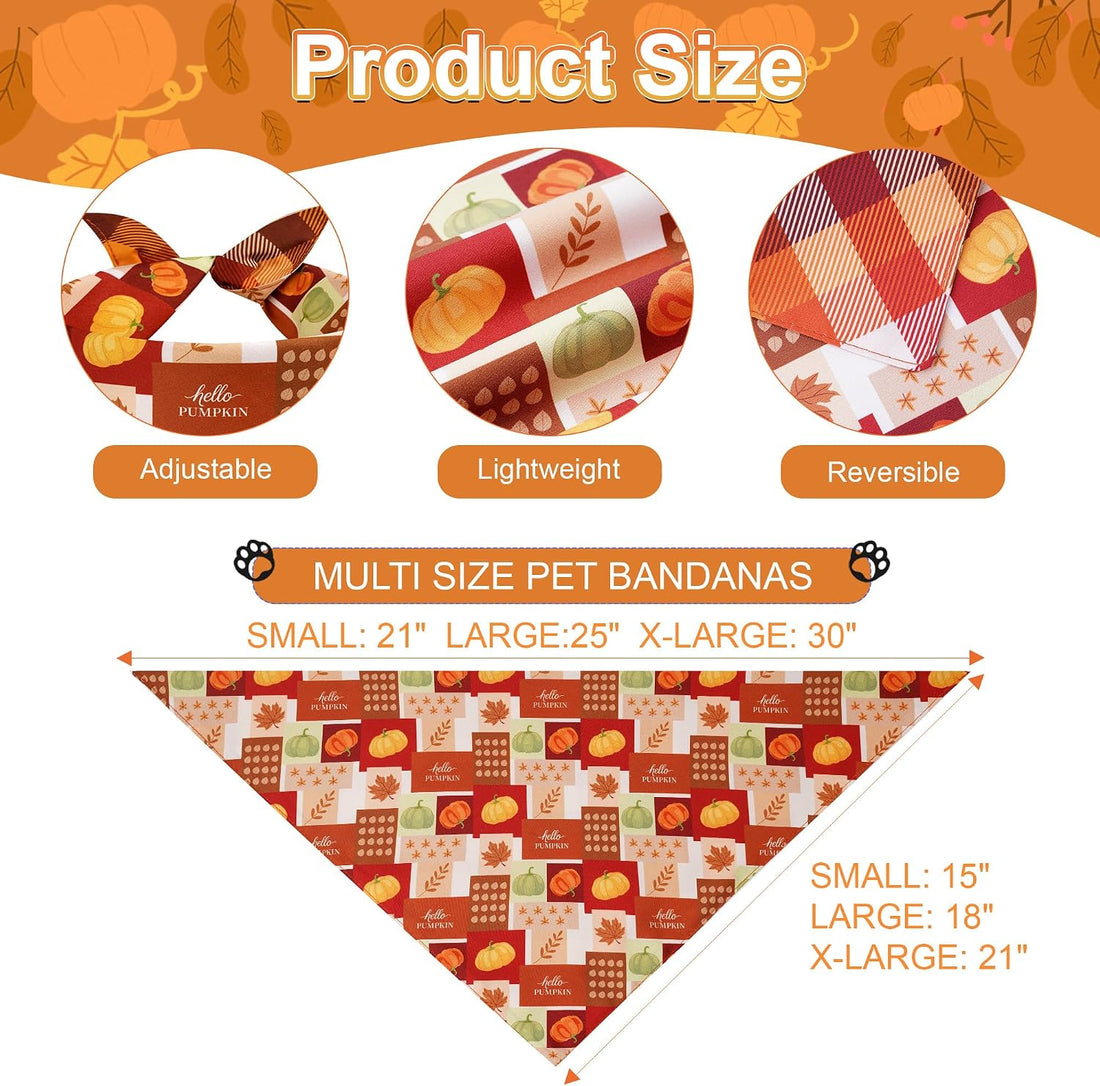 Fall Dog Bandanas Large 3PCS, 6 Pattern Scarf for Boy and Girl