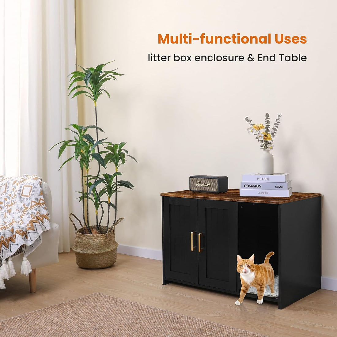 Dwanton Cat Litter Box Enclosure, with Scratching Mat