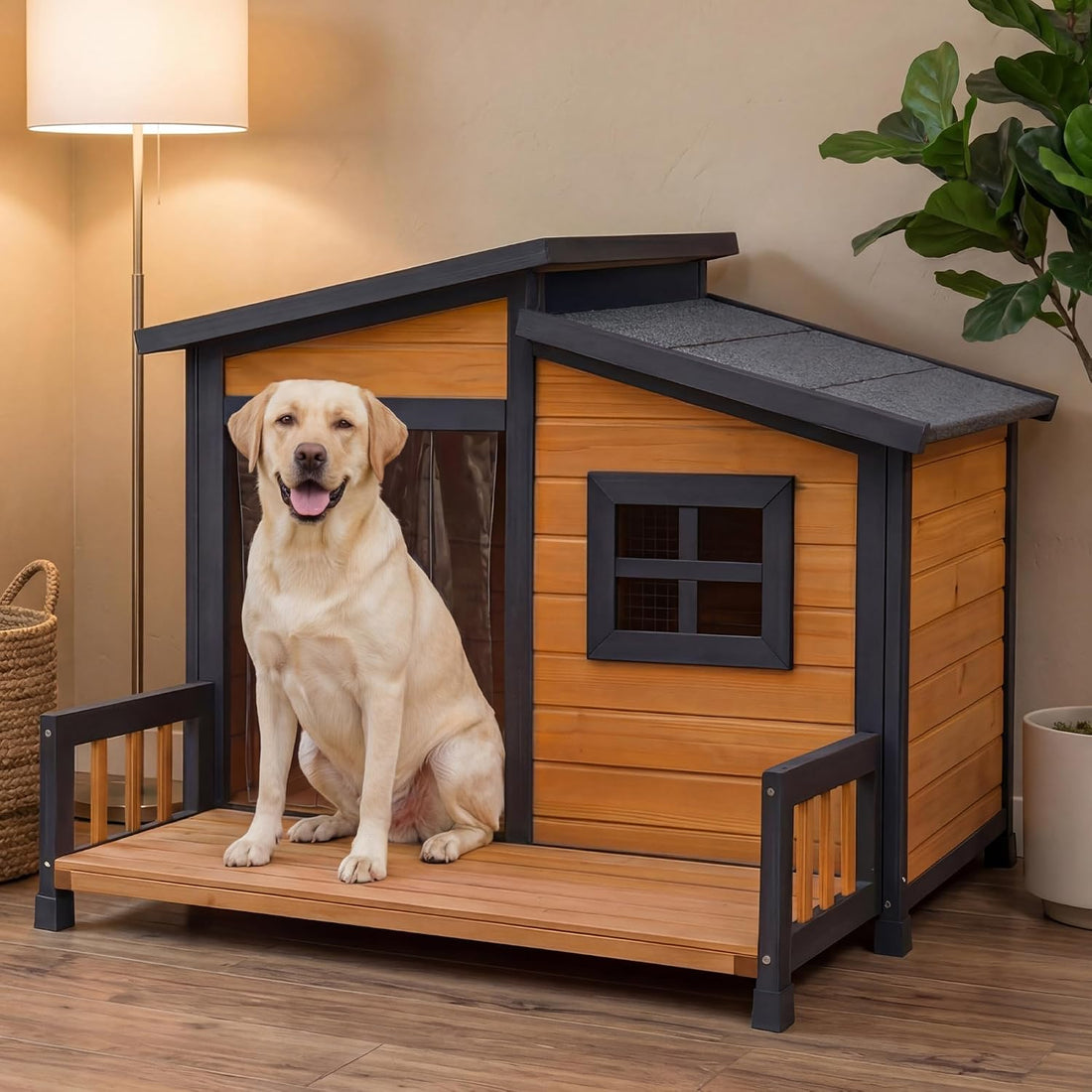 RUNSHED Large Outdoor Dog House W/Elevated Floor, Easy Assembly 39"