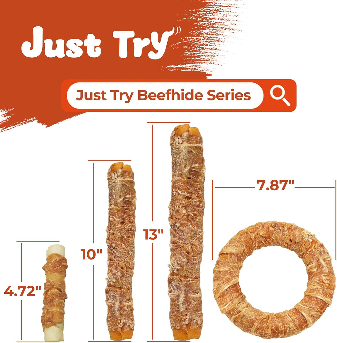 Just Try 2 Packs 13" Large Size Chicken Wrapped Rawhide Dog Chew