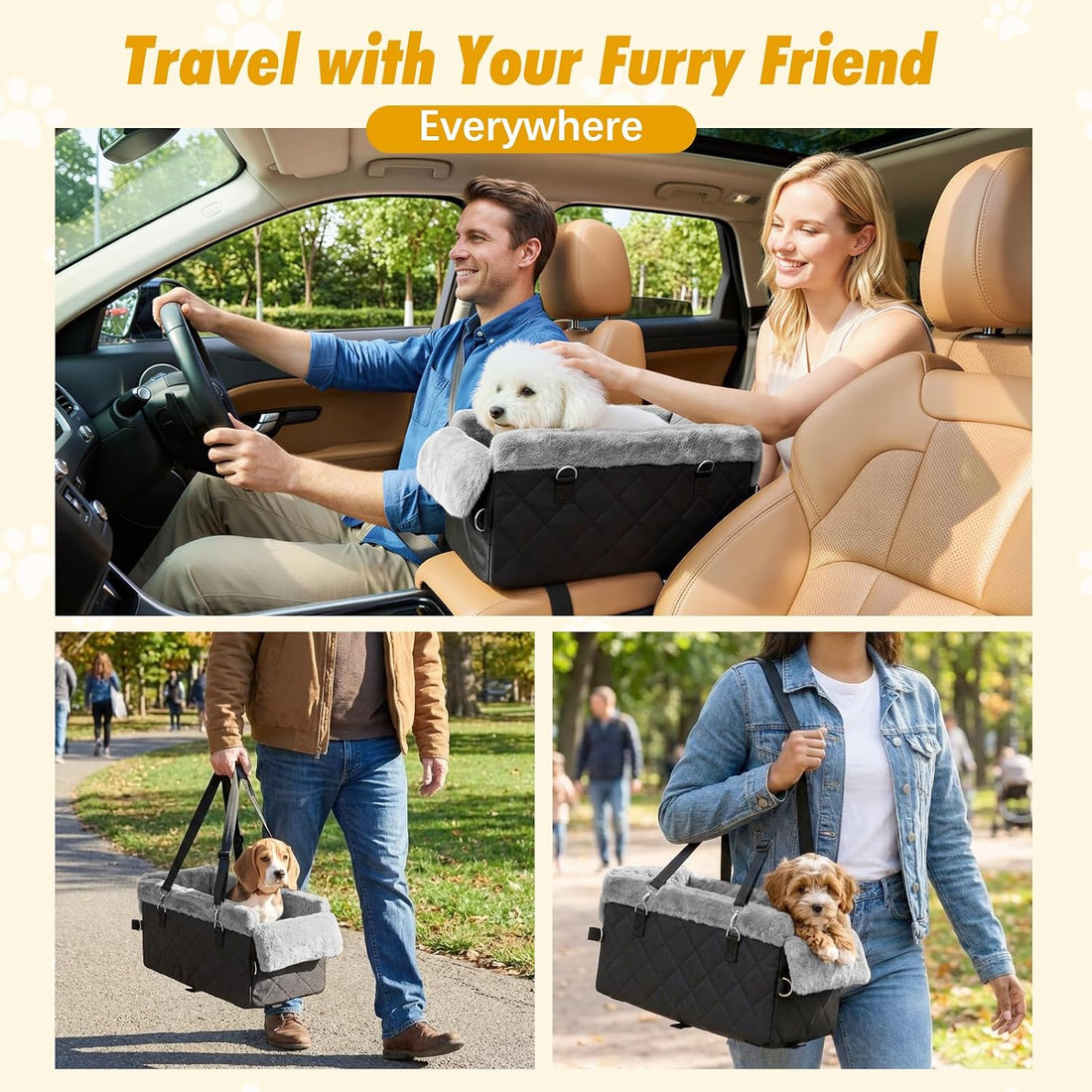 VavoPaw Center Console Dog Car Seat for Small Dogs&Cats Under 12 LBS