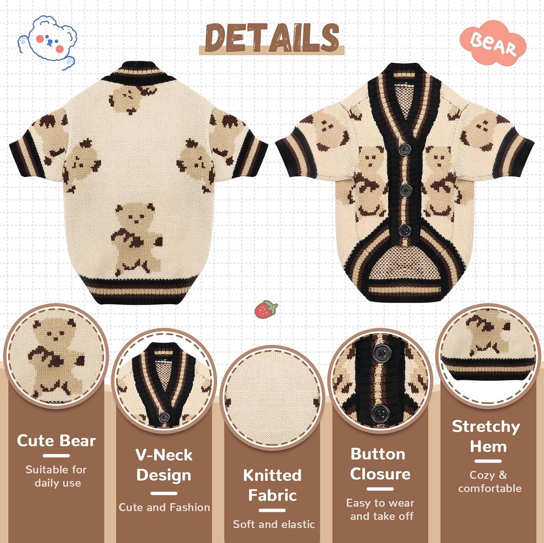 ABRRLO Small Dog Sweaters Cardigans Clothes for Small Medium Dogs Boy