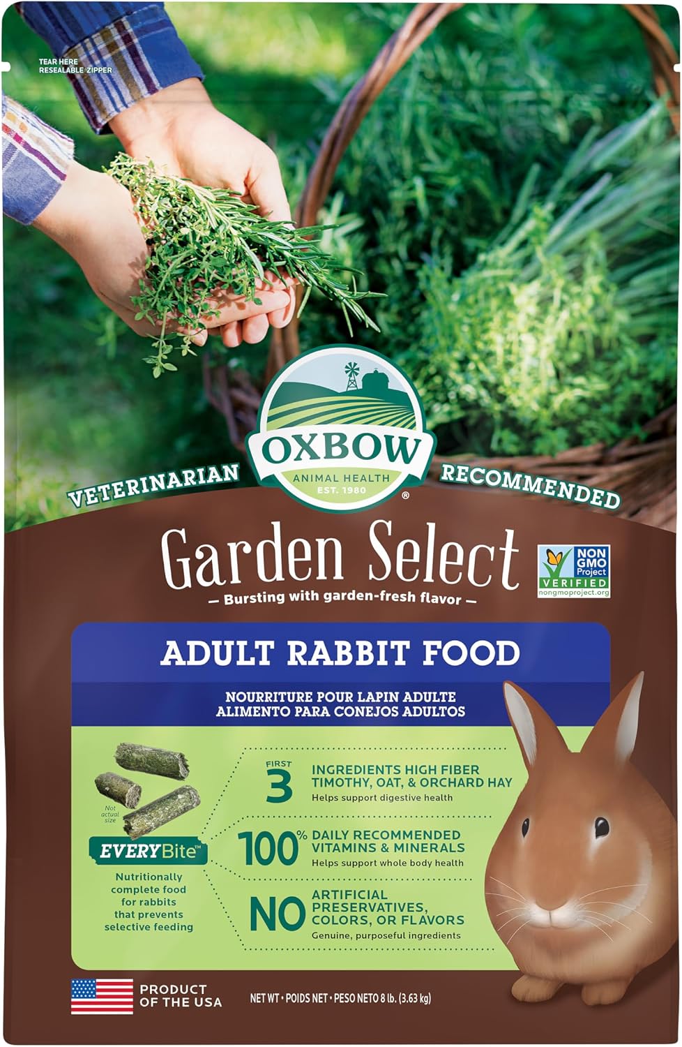 Oxbow Garden Select Adult Rabbit Food, High-Fiber Rabbit Pellets, USA