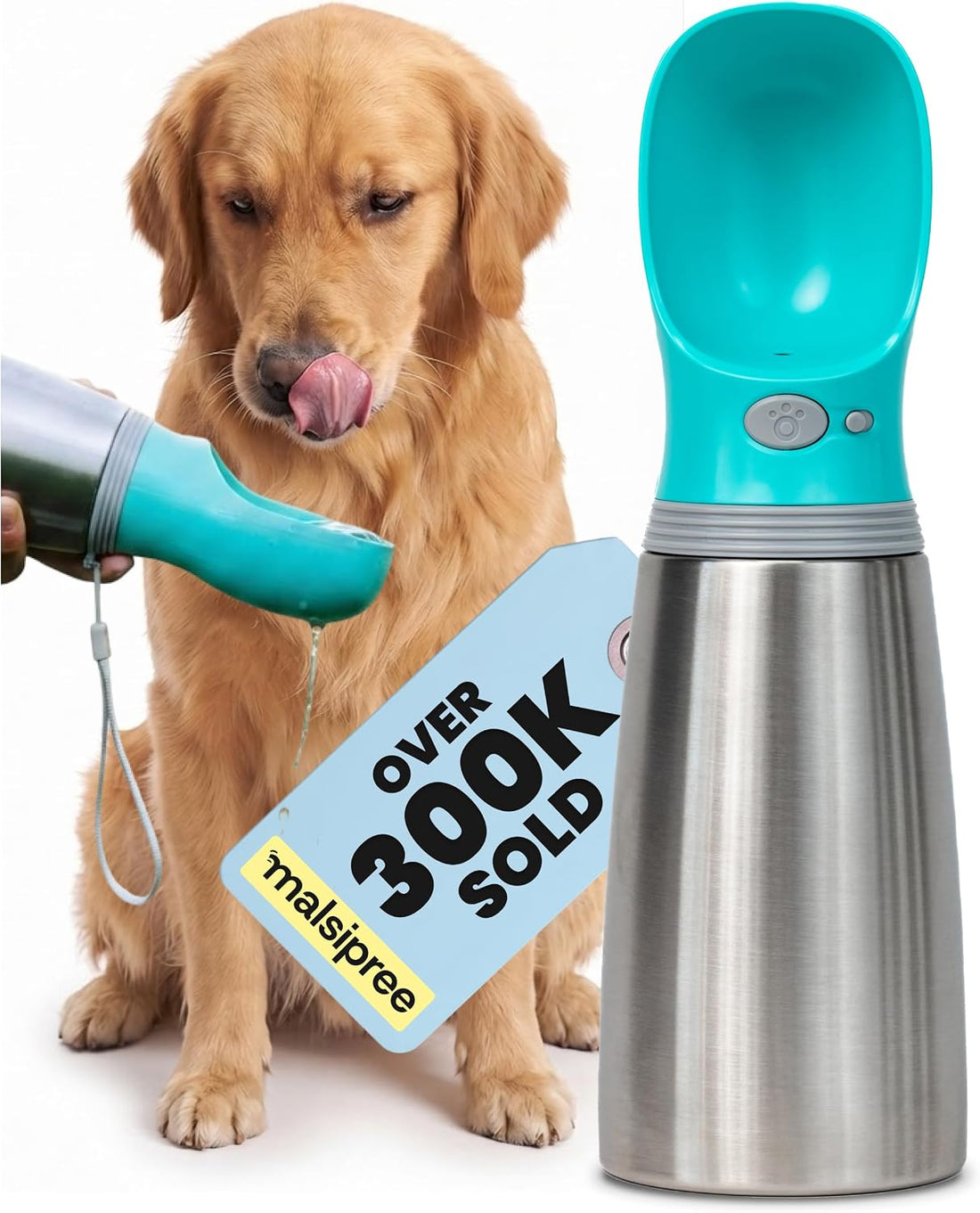 MalsiPree Leak Proof Stainless Steel Portable Dog Water Bottle - 24 oz