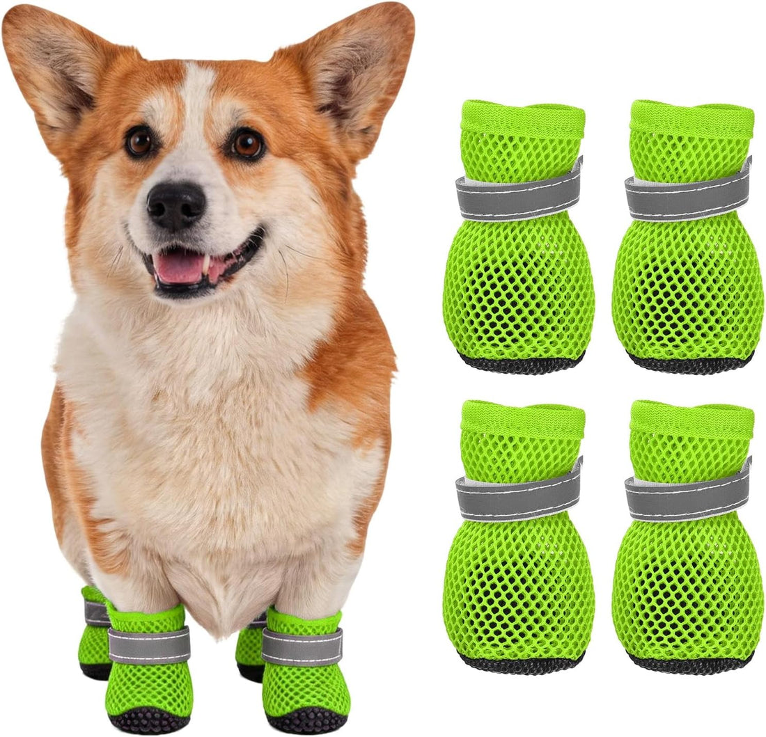 Dog Boots Paw Protector Reflective Adjustable Non Slip Mesh 4Pcs